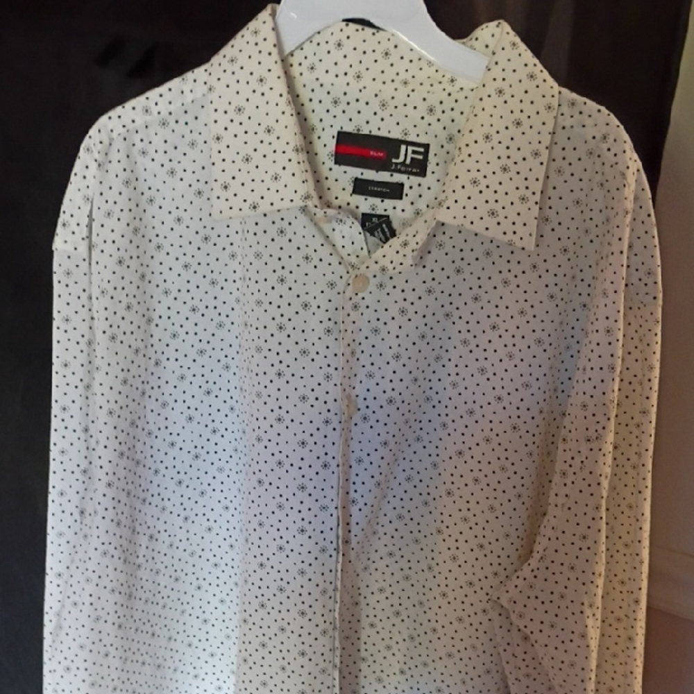 JF White Button-Up Shirt with Black Dots